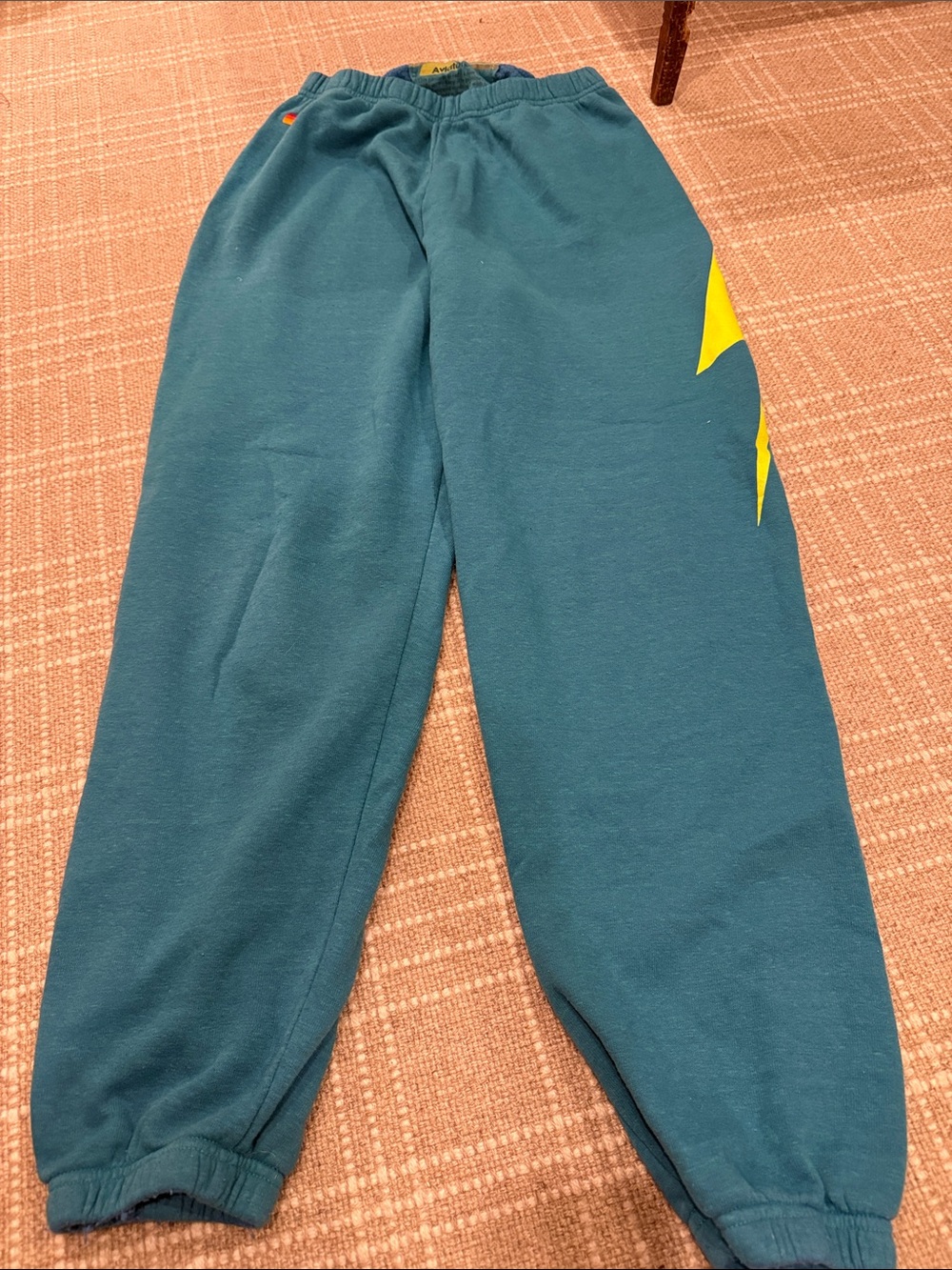 Aviator Nation Teal Joggers with Yellow Bolt Detail